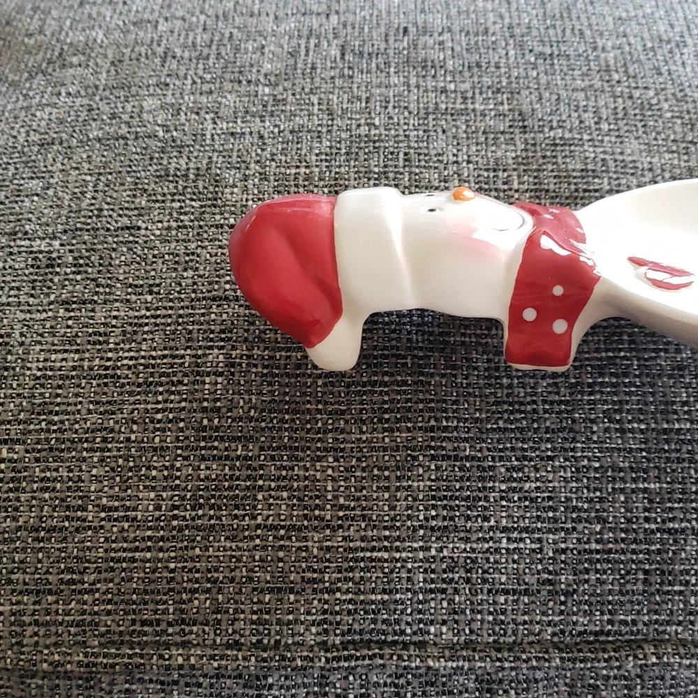 NWOT Festive Ceramic Snowman Spoon Rest with Red Accents